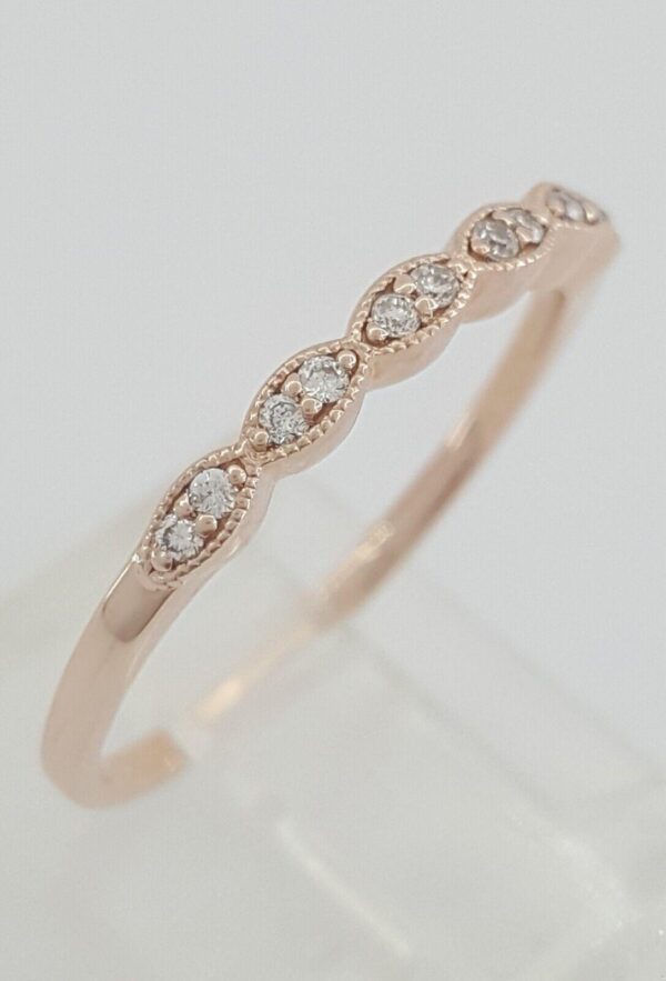 0.15 ct Haft Circle Round Diamond Marquise Style Wedding Band 10k Rose Gold