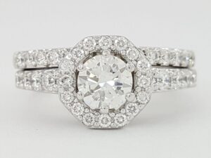 Oriana Round Diamond Halo Engagement Ring & Band Set 14K White Gold 1.32 ct GIA