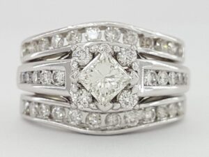 Princess Brilliant Cut Diamond Engagement Ring 2 Wedding Band Set 1.5 ct 14K