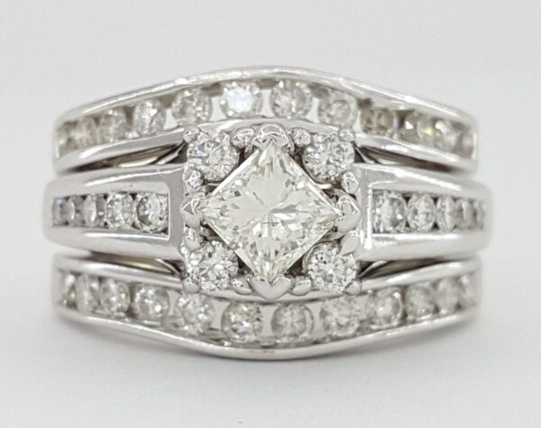Princess Brilliant Cut Diamond Engagement Ring 2 Wedding Band Set 1.5 ct 14K