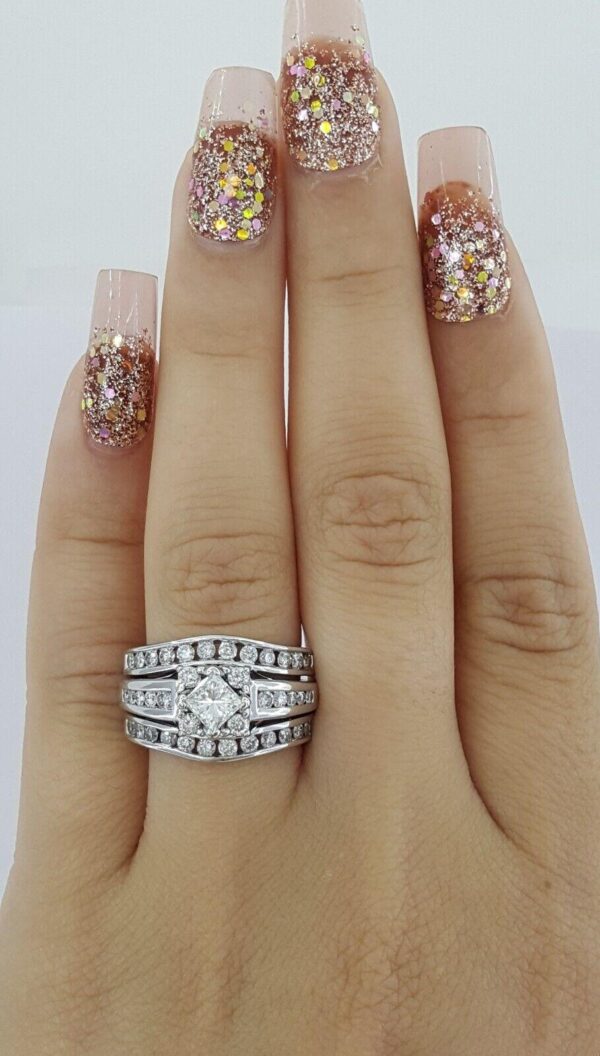 Princess Brilliant Cut Diamond Engagement Ring 2 Wedding Band Set 1.5 ct 14K