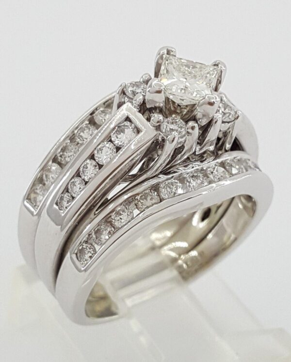 Princess Brilliant Cut Diamond Engagement Ring 2 Wedding Band Set 1.5 ct 14K