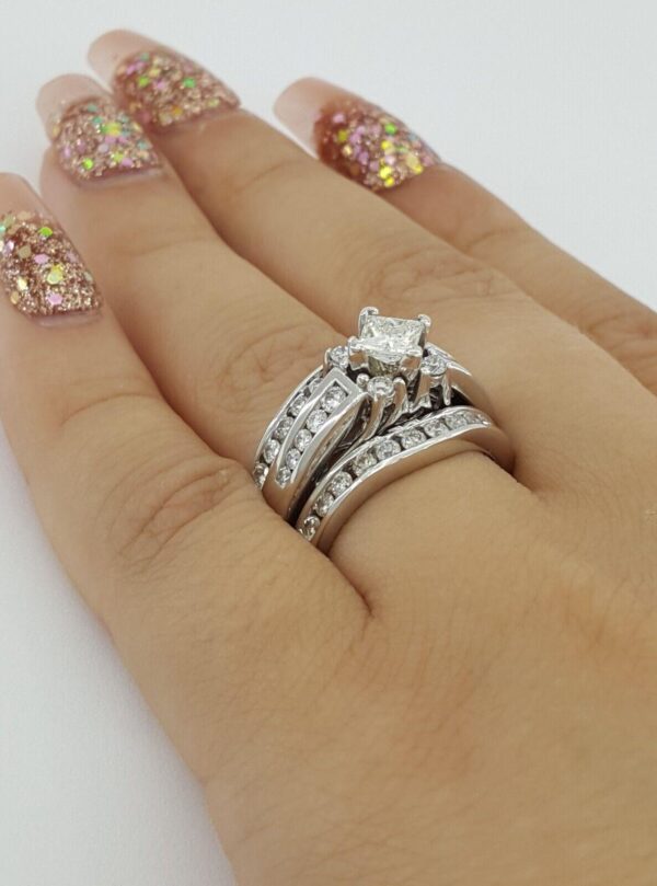 Princess Brilliant Cut Diamond Engagement Ring 2 Wedding Band Set 1.5 ct 14K