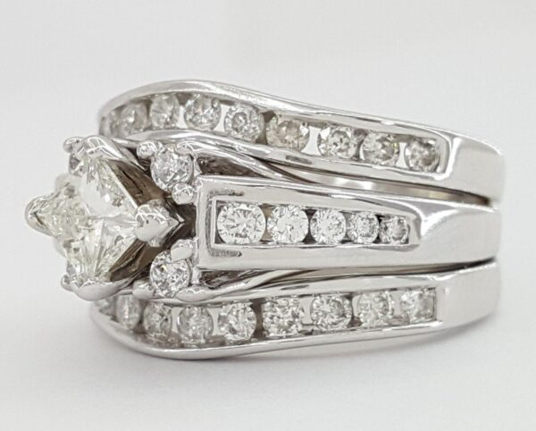 Princess Brilliant Cut Diamond Engagement Ring 2 Wedding Band Set 1.5 ct 14K