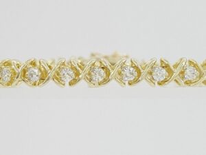 Round Brilliant Diamond "X" Link Tennis Bracelet 7.25" 2 ct 14K Yellow Gold