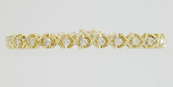 Round Brilliant Diamond "X" Link Tennis Bracelet 7.25" 2 ct 14K Yellow Gold