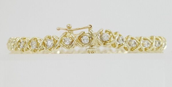 Round Brilliant Diamond "X" Link Tennis Bracelet 7.25" 2 ct 14K Yellow Gold