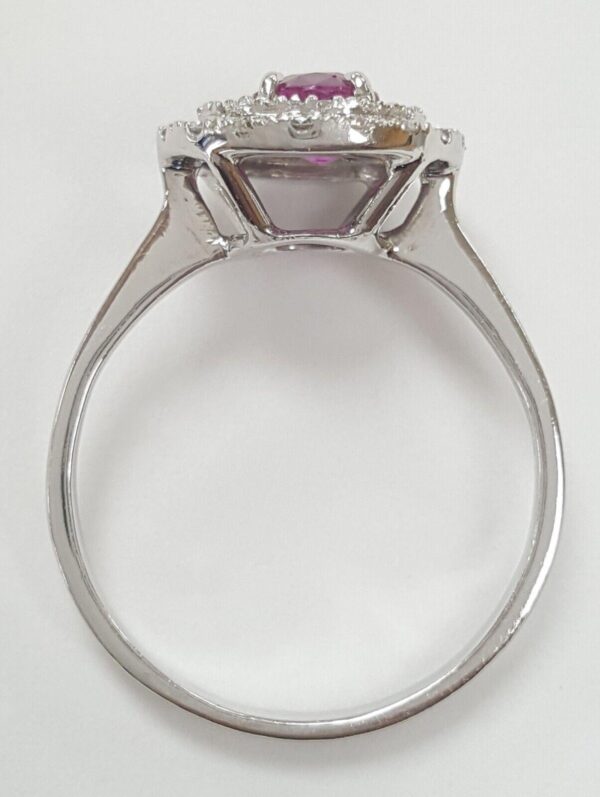 Oval Burma No Heat Ruby & Diamond Double Halo Ring in 18K White Gold 1.2 ct