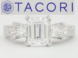 TACORI Platinum 3-Stone Semi-Mount Engraved Engagement Ring 0.60 ct Rtl 8,220