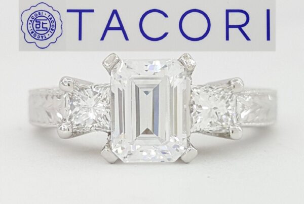 TACORI Platinum 3-Stone Semi-Mount Engraved Engagement Ring 0.60 ct Rtl 8,220