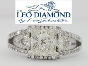 Leo Princess Cut Diamond Split shank 18K White Gold Engagement Ring 2.23 ct