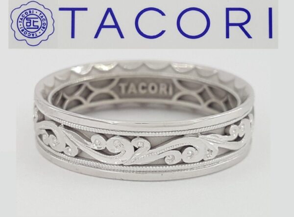 TACORI Sculpted Crescent 104-6W 6mm Men's 18k White Wedding Band Rtl2,340 Sz10.5