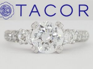 0.80 ct TACORI 18k White 3-Stone Round Cut Semi-Mount Engagement Ring Rtl 4,440