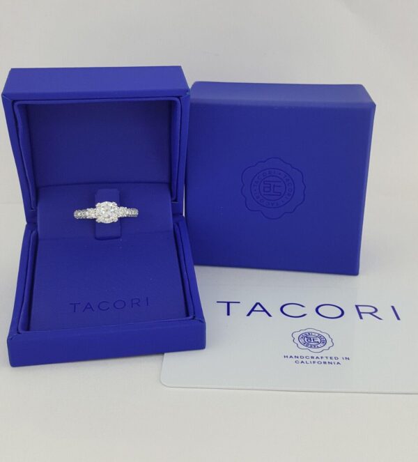 0.80 ct TACORI 18k White 3-Stone Round Cut Semi-Mount Engagement Ring Rtl 4,440