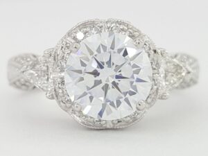 Three-Stone Trillion Diamond Semi-Mount Engagement Ring Platinum CZ & 0.75 ct