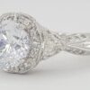 Three-Stone Trillion Diamond Semi-Mount Engagement Ring Platinum CZ & 0.75 ct