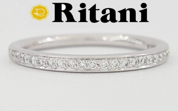 Ritani 21694 18K White Gold Micropavé Round Cut Diamond Ring 0.12 ct Rtl 1,990