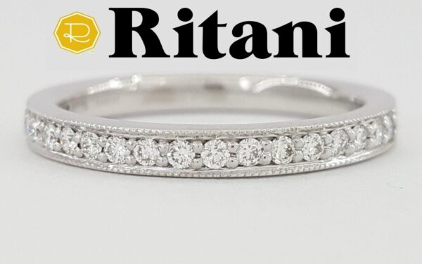 Ritani 21697 18K White Gold Milgrain Round Cut Diamond Ring 0.24 ct Rtl 2,330