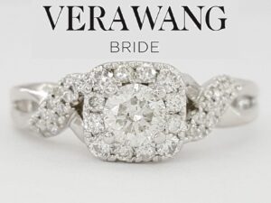 Vera Wang Love 14K Gold 0.75 ct Round Diamond Halo Engagement Ring Retail 2799