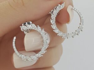 Marquise & Round Diamond Sideway Hoop Earrings 21.4mm 18K W Gold 1.9 ct 6,500