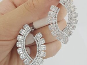 Baguette & Round Diamond Sideways Hoop Earrings 39mm 5 ct 18K W Gold Rtl 15k