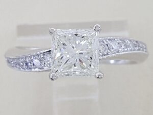 Princess Cut Diamond Solitaire Engagement Ring 14k White Gold 1.31 ct 13k