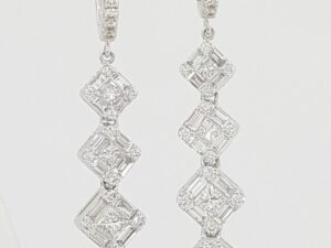 Natural Diamond Drop / Dangle 18K White Gold Earrings 2.95 ct Retail 8,895