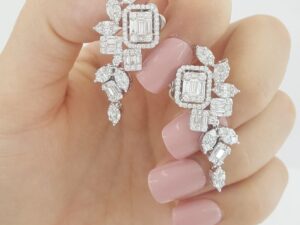 Marquise Princess Baguette Round Diamond Drop/Dangle Earrings 3.7 ct 18k Rtl 12k