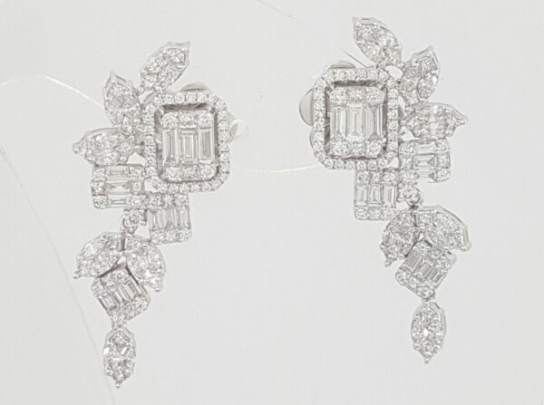 Marquise Princess Baguette Round Diamond Drop/Dangle Earrings 3.7 ct 18k Rtl 12k