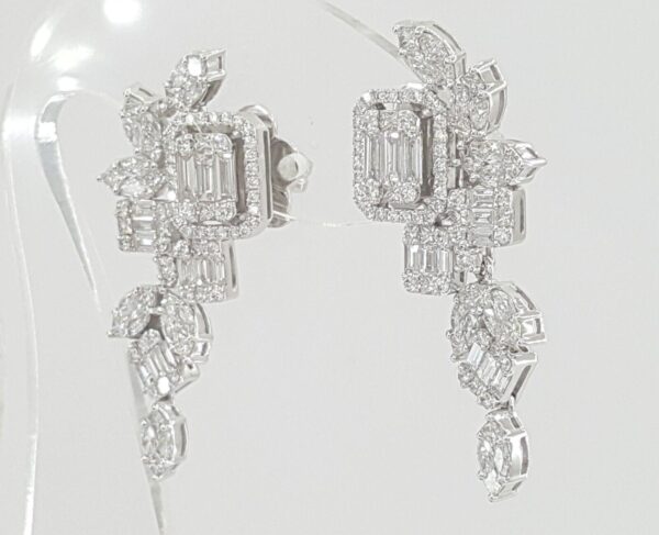 Marquise Princess Baguette Round Diamond Drop/Dangle Earrings 3.7 ct 18k Rtl 12k