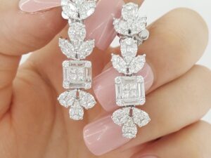 Marquise Pear Princess Baguette Round Diamond Dangle Earrings 3.52ct 18K Gold