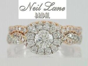 Neil Lane Bridal 14K Two-Tone Round Diamond Halo Crossover Ring Set 0.75 ct