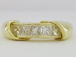 Channel Set Princess Cut 5-Stone Wedding Band Ring 5.6mm 0.85 ct 18K Yellow Gold