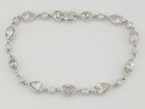 Gold Pear, Oval, Marquise & Round Diamonds Line Tennis Bracelet 7" 8.5 ct 18K