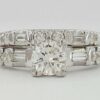 Round & Baguette Cut Diamond Engagement Ring Set 0.75 ct 14K Gold and Platinum