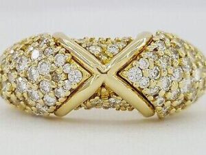 Vintage Hammerman Brothers 18K Yellow Gold Pave Diamond X Statement Ring 2.1 ct