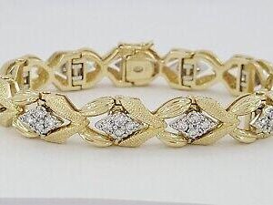 Vintage 1.76 ct Round Cut Diamonds 14K Gold Ribbon Tennis Bracelet 31 Grams 6"