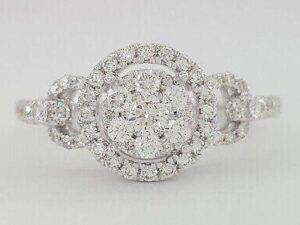 0.52 ct 18k White Gold Cluster Halo Engagement Ring 2.5 grams Size 6