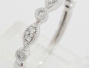 0.12 ct 10k White Gold Haft Circle Round Diamond Marquise Style Wedding Band