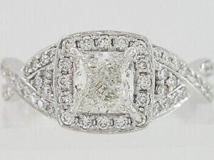 1.15 ct Princess Cut Crossover Halo Engagement Ring F/SI2 GIA Retail 5,500