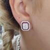 18k White Gold 3.39 ct Round & Baguette Diamond Ruby Halo Stud Earrings 12gm