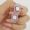 18k White Gold 3.39 ct Round & Baguette Diamond Ruby Halo Stud Earrings 12gm