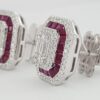 18k White Gold 3.39 ct Round & Baguette Diamond Ruby Halo Stud Earrings 12gm