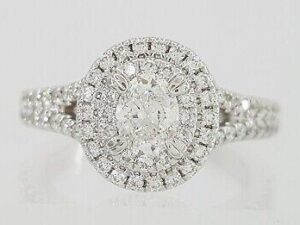 Oval Diamond Double Halo Engagement Ring 0.64 ct 14K White Gold