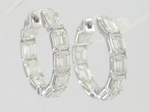 Emerald Cut Diamond Inside Out Round Hoop Earrings 16.5 mm 3.5 ct 14K White Gold