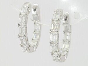 2 ct 14K White Gold Emerald Cut Diamond Inside Out Oval Hoop Earrings 17mm