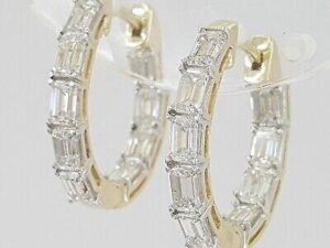 Emerald Cut Diamond Inside Out Oval Hoop Earrings 2 ct 14K Yellow Gold 17mm