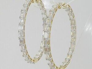 Emerald Cut Diamond Inside Out Oval Hoop Earrings 7 ct 38.9mm 14K Yellow Gold