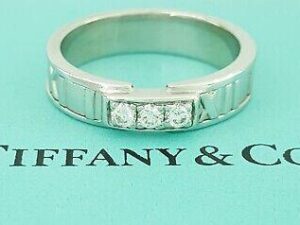 Tiffany & Co. 18k White Gold .18ct Diamond Roman Numerals Atlas Band / Ring 6 mm