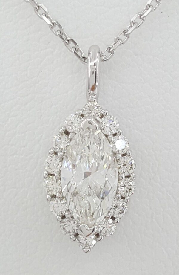 1.29 ct 14K White Gold Marquise Cut Diamond Halo Necklace 18" Retail 7,500